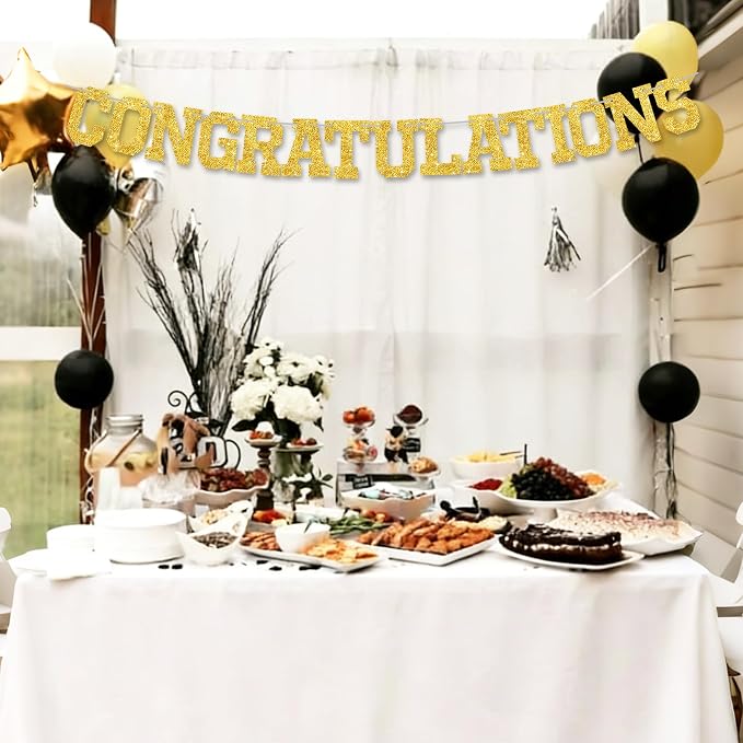 BEISHIDA Glitter CONGRATULATIONS Banner Gold 2026 Graduation Party Decorations - Image 4