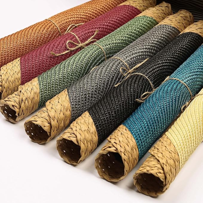 Round Placemats Set of 4, Woven Table Mats, Wide Edge, Berry Red | Braided - Image 7