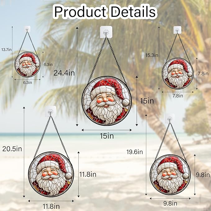 Stained Glass Window Hanging - Red White Santa Claus Suncatcher for Doors Home Christmas Decoration Winter Sun Catcher Thanksgiving New Year Birthday Gifts for Women Men Mom Nana Girl 9.8 in