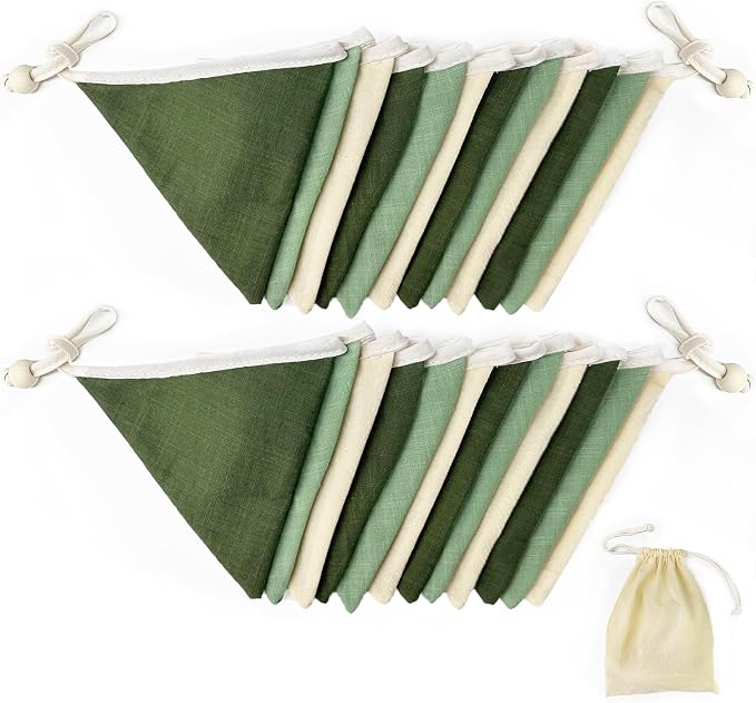 2 Sets of Sage Green Pennant Banner 24Pcs Nursery Garland Flags Olive Green - Image 3
