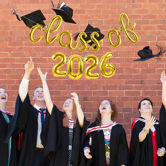 TONIFUL Gold Cursive Class of 2026 Graduation Balloon Banners 2026 commencement - Image 4