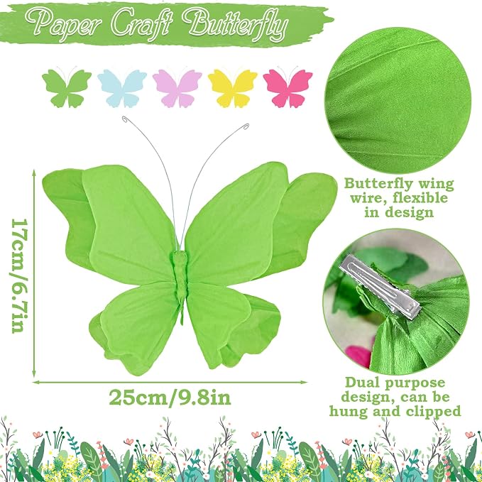 SUNBEAUTY Hanging Butterflies Large Butterfly Decorations 3D Colorful Paper - Image 4