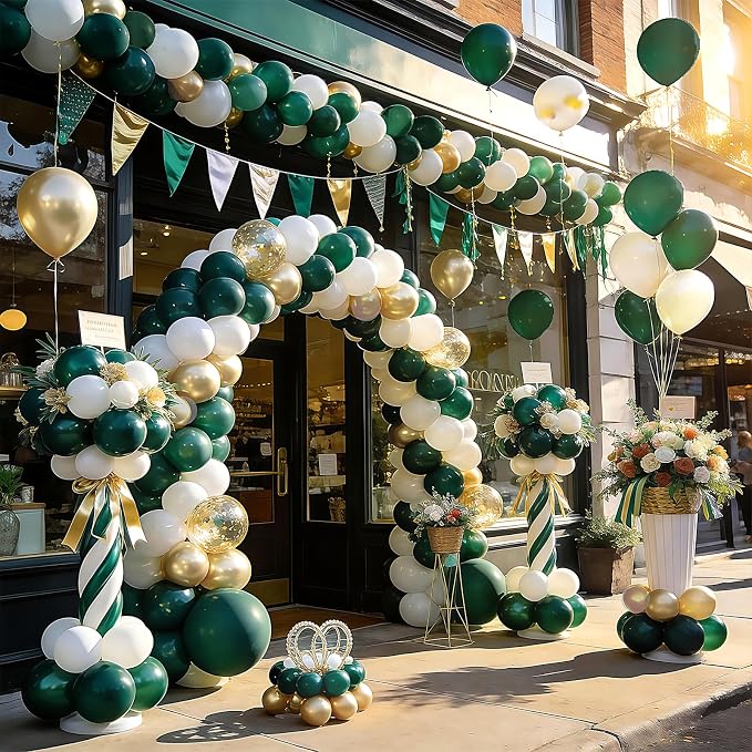 White Gold Green Balloons 100Pack 12 Inch Set Latex Party Decorations | White - Image 5