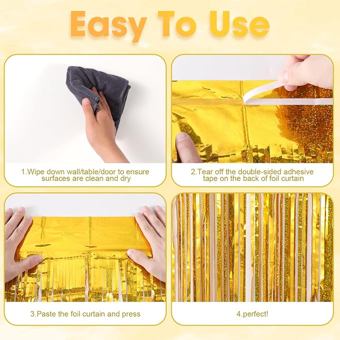 Voircoloria Laser Gold Foil Fringe Backdrop Curtains, 2 Pack | Tinsel Streamers - Image 4