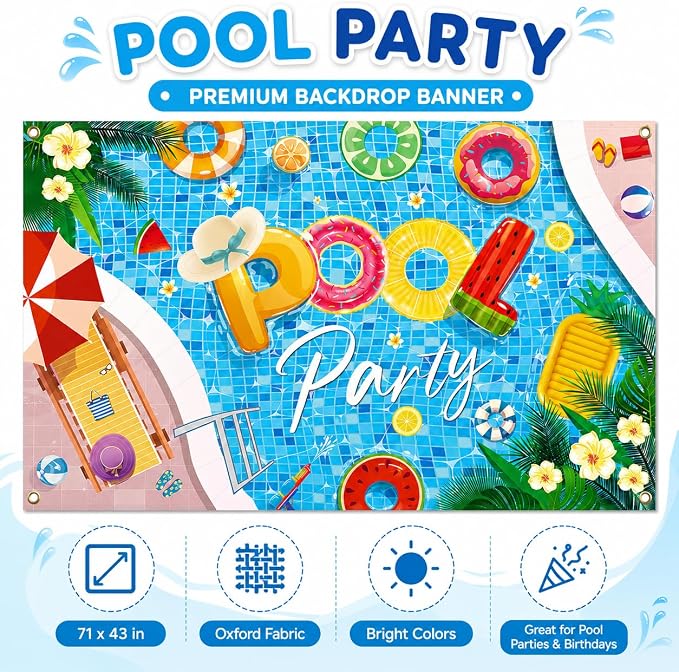 Pool Party Banner Pool Party Decorations Summer Party Birthday Decorations - Image 7