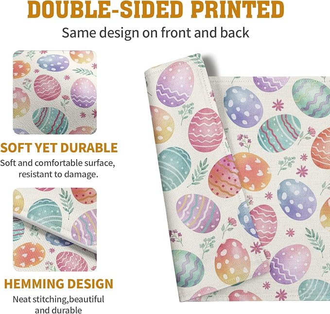 Easter Placemats Set of 4 Watercolor Colorful Eggs Floral Table Mats 12x18 Inch - Image 5