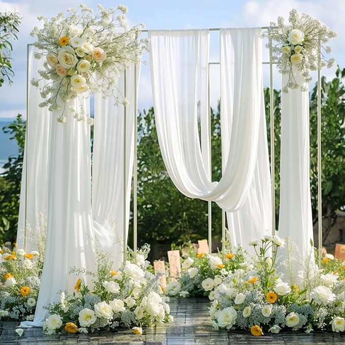 MDS Halloween Chiffon Draping Fabric - 2 Panel, 30" Wide x 20ft Long - Sheer Spooky Arbor & Canopy Drapery for Haunted House Backdrops, Party Ceilings, DIY Costumes & Themed Events - White
