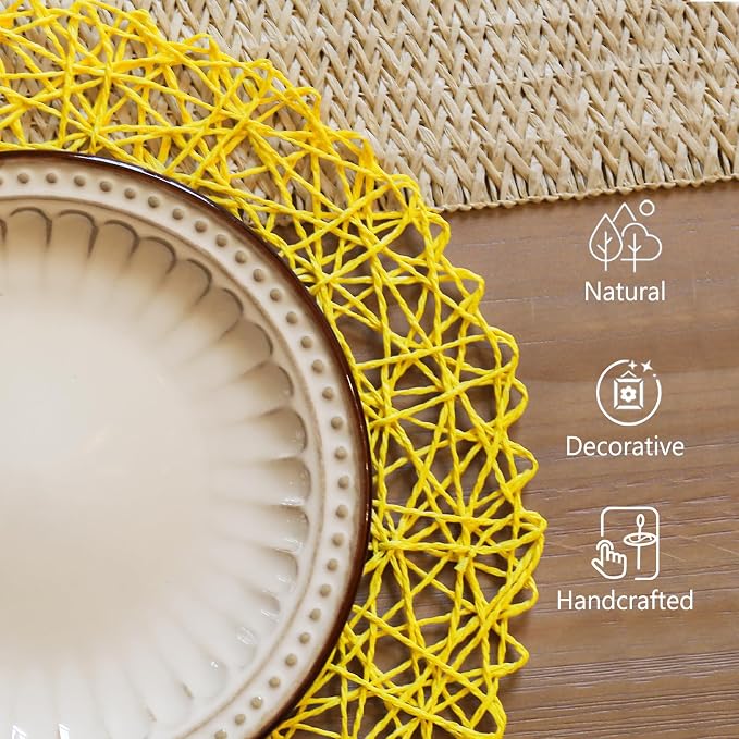 AHHFSMEI Paper Braided Round Placemats Set of 12 Natural Non-Slip Heat - Image 3