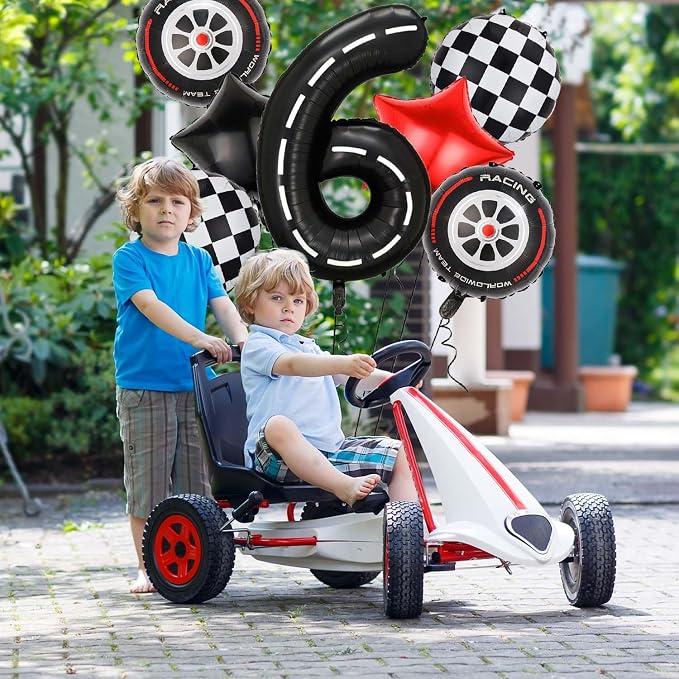 Race Car Balloons, 40 Inch Racetrack Number 6 Balloon, Big Number Balloons Black - Image 3