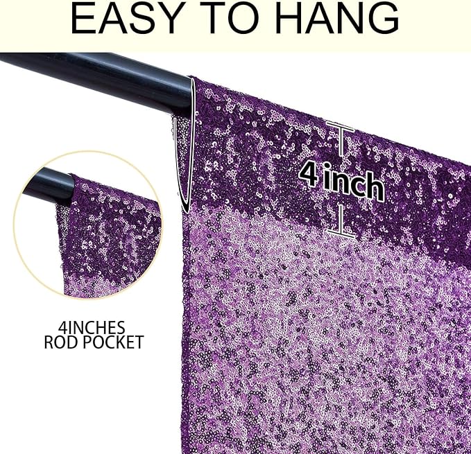 2×8FT-4PCS Purple Sequin Backdrop Curtains Panels, Photography Backdrop Glitter - Image 5