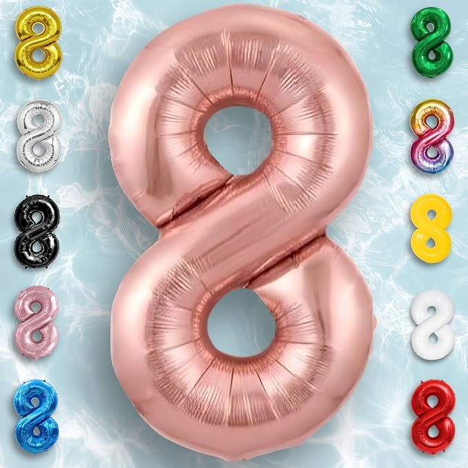 Rose Gold Number Balloon 8 Mylar Foil Balloons 40 inch - Image 3