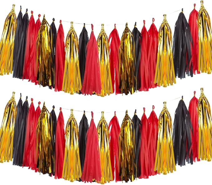 Red Black and Gold Tassel Garland Banner, 20 Pack Paper Tassels Streamers by SIPRKAICT