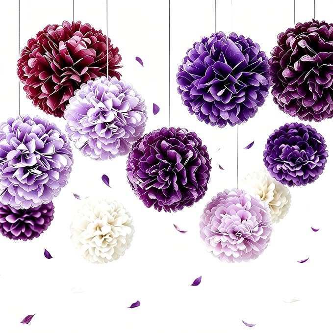 AimtoHome Purple Paper Flower Balls, Dark Lavender Lilac Cream, by AimtoHome
