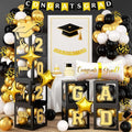 Black and Gold Graduation Decorations Balloons Boxes Arch by Jobkoo