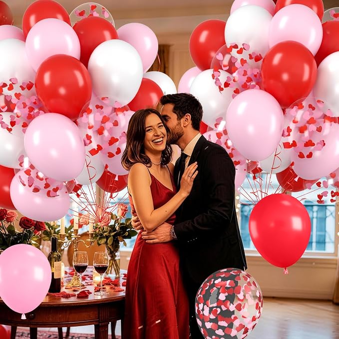 Red Pink White Balloons, Valentine's Day Balloon - Image 4