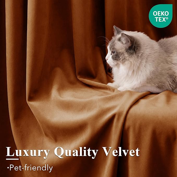 Burnt Orange Velvet Curtains Back Tab Extra Long, Window Back Tab Extra Long - Image 5