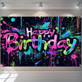 HOMETITUTE Neon Happy Birthday Backdrop 96x72 Inch | Happy Birthday Backdrop by HOMETITUTE