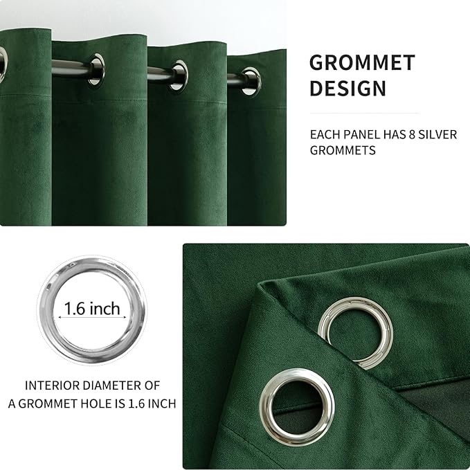 MIULEE Velvet Curtains Christmas Emerald Green 52 x 96 Inch Length Set of 2 | - Image 2