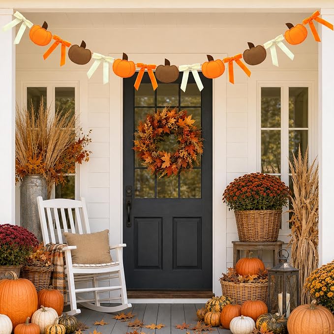 Fall Thanksgiving Felt Pumpkin & Bow Garland - Image 5