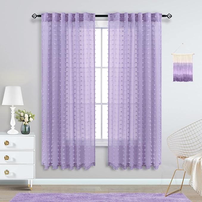 KOUFALL Cute Purple Sheer Curtains 63 Inch Length - Image 2