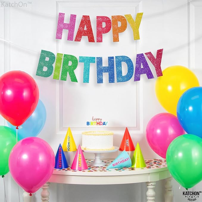 KatchOn Glitter Rainbow Happy Birthday Banner Birthday Decorations 10 Ft | - Image 5