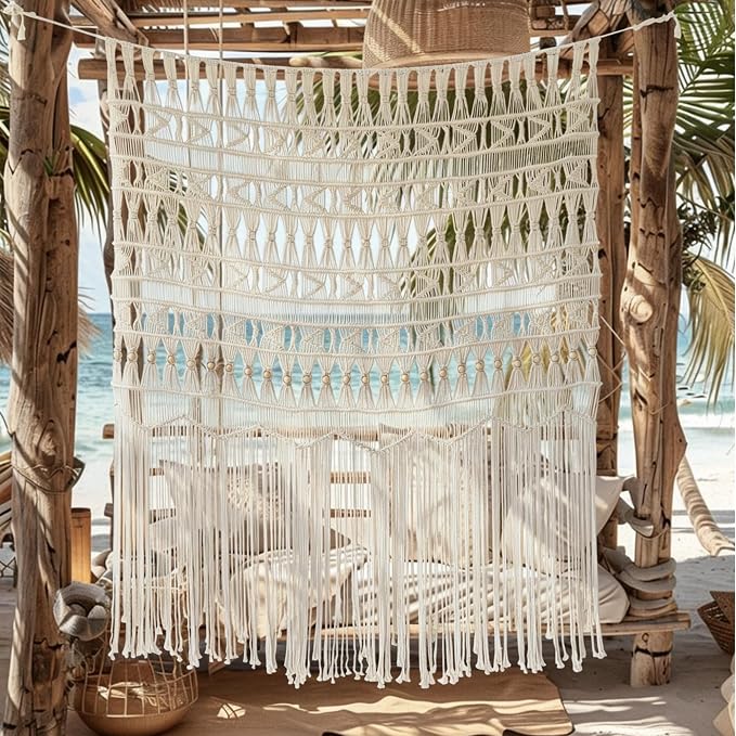 Macrame Curtain Doorway Window Decor Boho Room Divider 52" W*56" L | Handwoven - Image 3