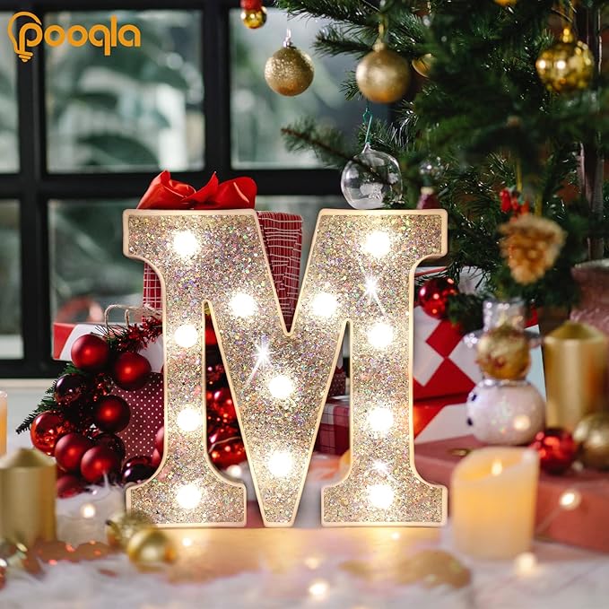 Pooqla Light Up Letters, LED Marquee Letters for Silver Birthday Decorations, Battery Powered Night Light Teenager Girl Room Decor, Gift for Girls Boys Wedding Bedroom Christmas Party Decor, Letter H