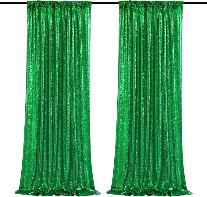 Green Sequin Backdrop Curtains Party Photo Glitter Drapes 2 Pcs 2FTx8FT | by B-COOL