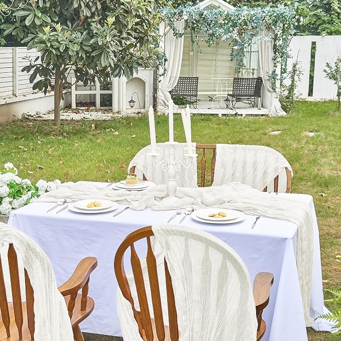 IVAPUPU 2 Pcs Cheesecloth Table Runner - 10ft Ivory White Summer Boho Gauze - Image 3