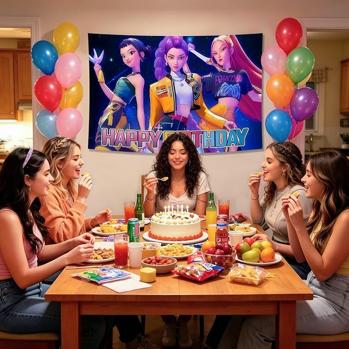 Cartoon Birthday Party Decorations, Happy Birthday Banner Backdrop - Image 2