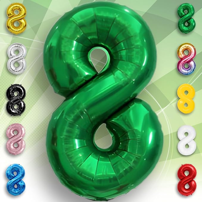 Green Number Balloon 8 Mylar Foil Balloons 32 inch - Image 5