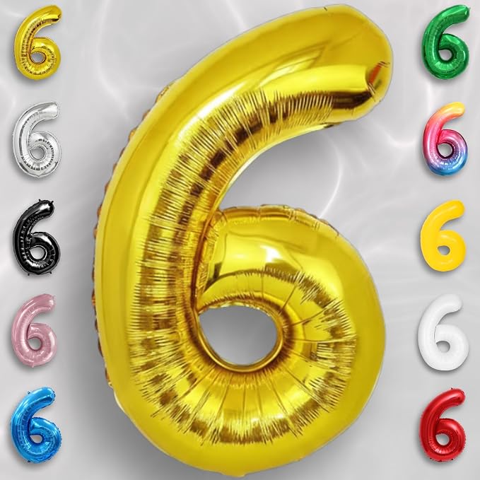 Gold Number Balloon 6 Mylar Foil Balloons 32 inch - Image 2