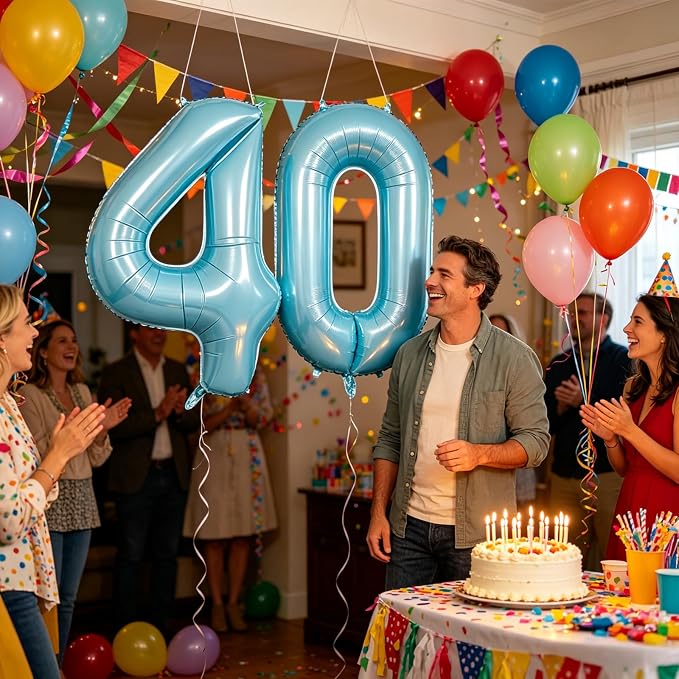 40 Inch Light Blue Number 0 Balloon | Suitable - Image 6