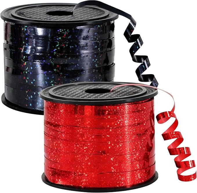 BEISHIDA 2 Pack 100 Yards Red Black Curling Crimped Glitter Ribbon Balloon by Beishida