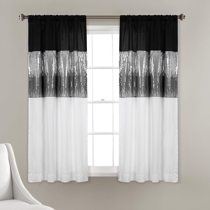 Lush Decor Night Sky Window Curtain Panel, Single 42"W x 63"L Black & White by LushDecor