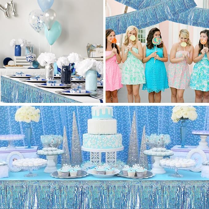 BEISHIDA Laser Light Blue Fringe Garland Banner Wall Tinsel Foil Streamers | - Image 6