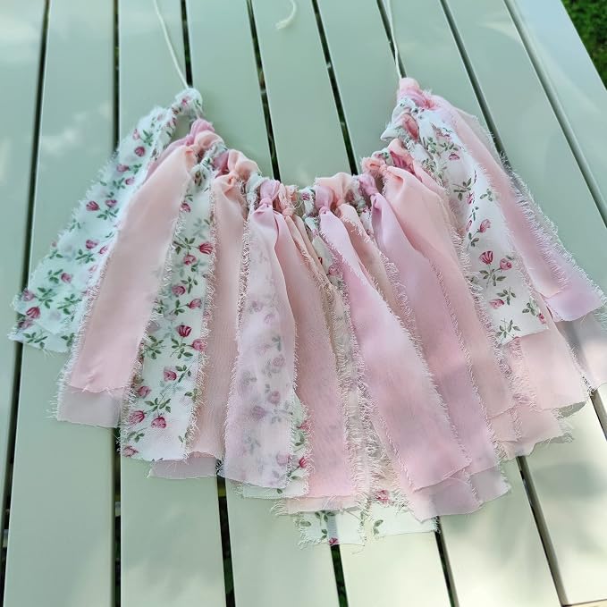 Pink Floral Tsaasel Garland for Wedding Spring Tea Party Haning Chiffon Tassel - Image 7