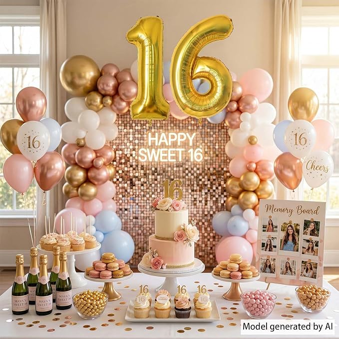 Gold Number 16 Balloon 40 Inch, Shiny Foil Decor - Image 3