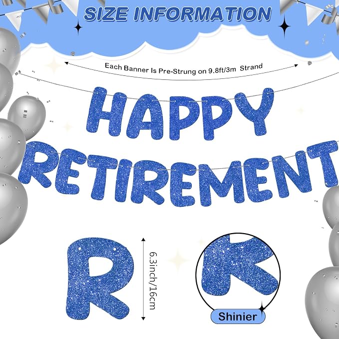 Fulmoon Pre Strung Happy Retirement Banner Glitter Retirement Sign Funny - Image 2
