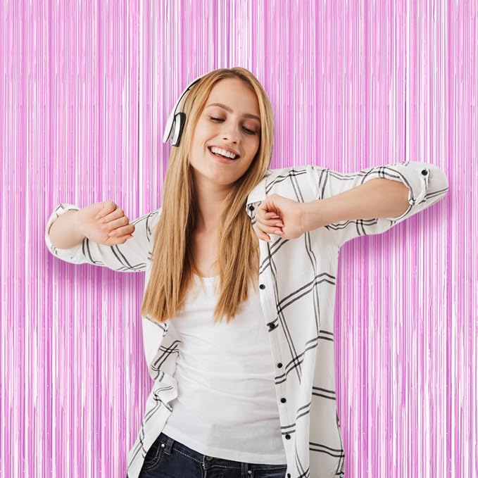 Voircoloria Pastel Purple Foil Fringe Backdrop Curtains, 2 Pack | Tinsel - Image 7