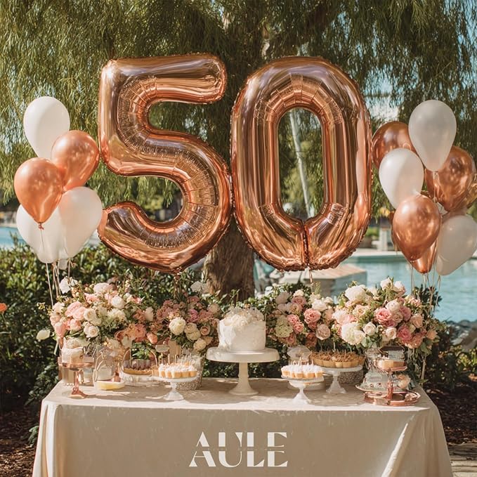 AULE 40 Inch Rose Gold 50 Balloon Number Foil 0-9 Birthday Big Numbers | - Image 3