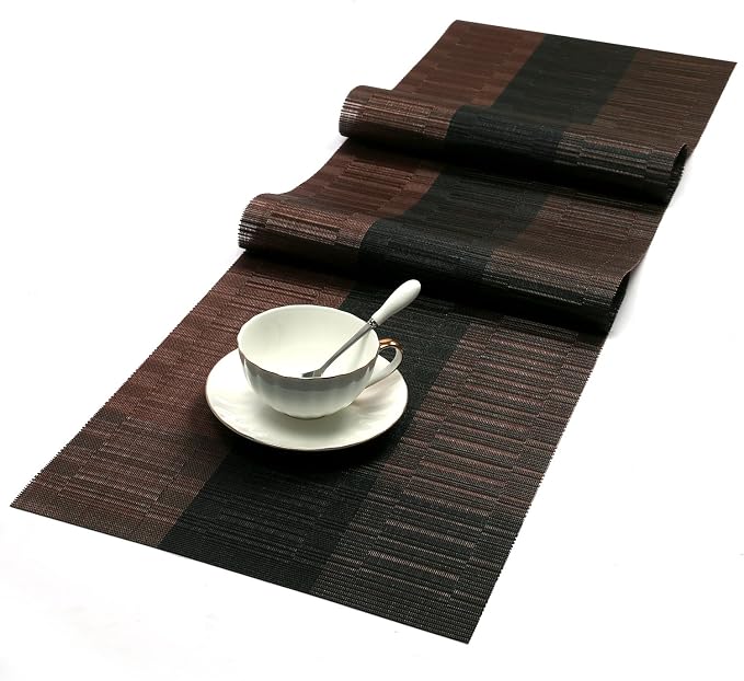 SHACOS Placemats with Table Runner Set of 7 Woven Vinyl Plastic Wipe Clean Heat - Image 4
