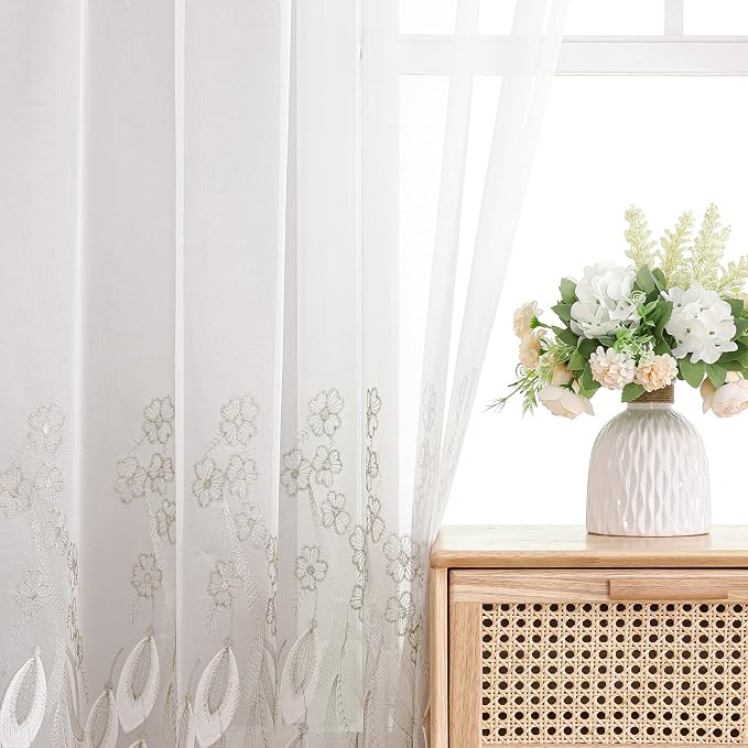 White Sheer Voile Curtains White Embossed Drip 54Wx84L Inch | Light Filtering - Image 8