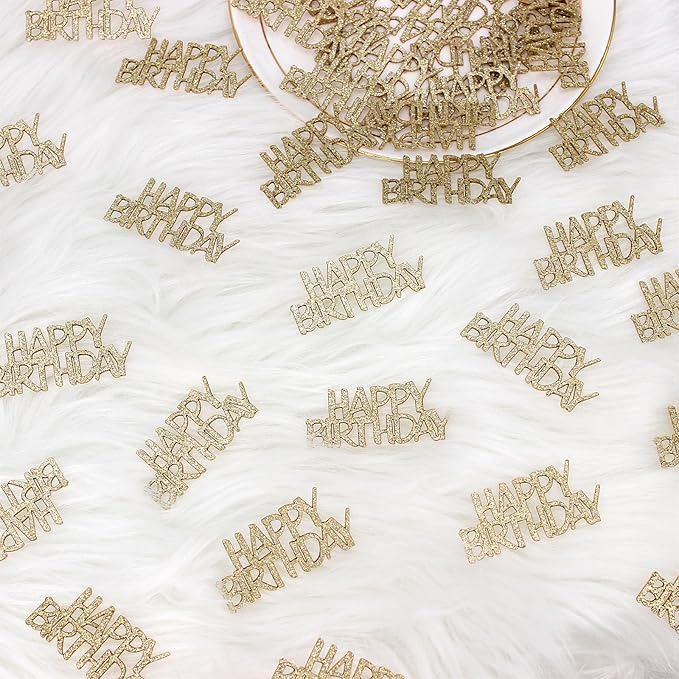 Champagne-Gold Happy Birthday Confetti for Tables Light Gold Glitter Birthday Party Table Scatters for Adult/Kids Birthday Anniversary DIY Crafts Party Supplies 100PC