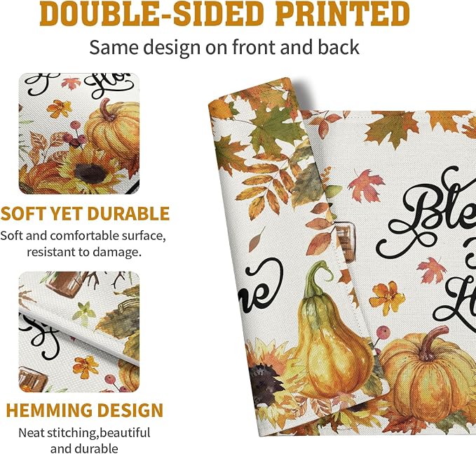 Fall Cross Pumpkin Placemats Set of 4 Autumn Thanksgiving Harvest Sunflower - Image 5