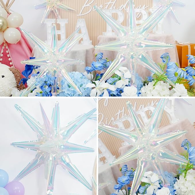 9Pcs Iridescent Star Balloons, Mylar Spike Balloon - Image 5