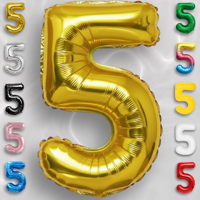 Gold Number Balloon 5 Mylar Foil Balloons 32 inch - Image 2