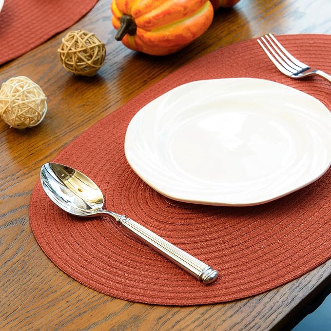 Placemats Set of 4, Woven Oval Braided Dining Table Mats | 12 x 17.5 Inch Size - Image 4