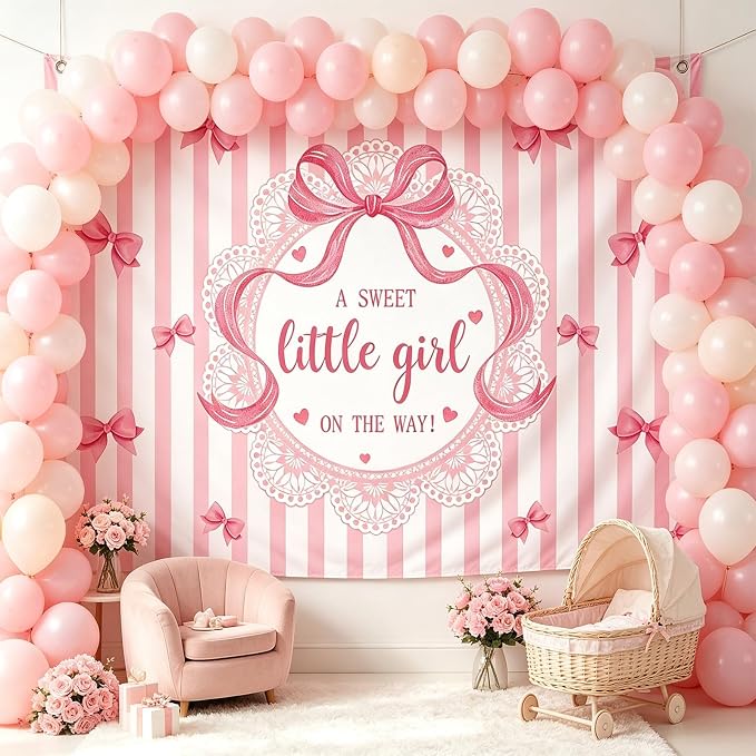 AIBIIN A Sweet Little Girl is on The Way Photography Background | Pink Bow - Image 5