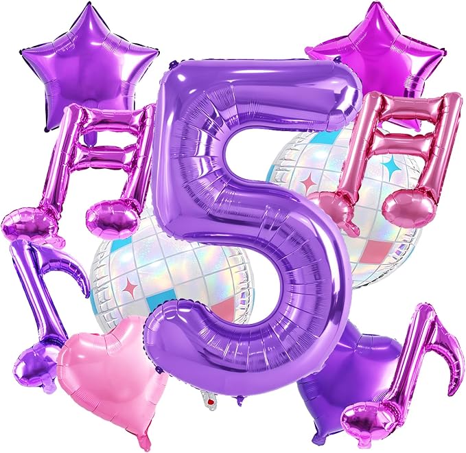 TONIFUL Girl‘s Purple Pink Music Themed 5th Birthday Decorations | 40 Inch by TONIFUL